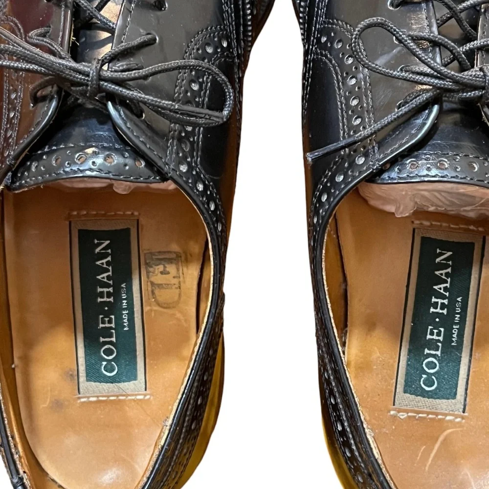 Cole Haan Mens Black Leather Loafers Shoes Oxford Brogues Wingtips Classic 10